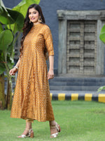 Thumbnail for Juniper Women's Mustard Chanderi Silk Printed Anarkali Kurta - Distacart