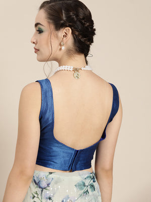 Saree Mall Blue Floral Sequinned Linen Blend Chanderi Saree - Distacart