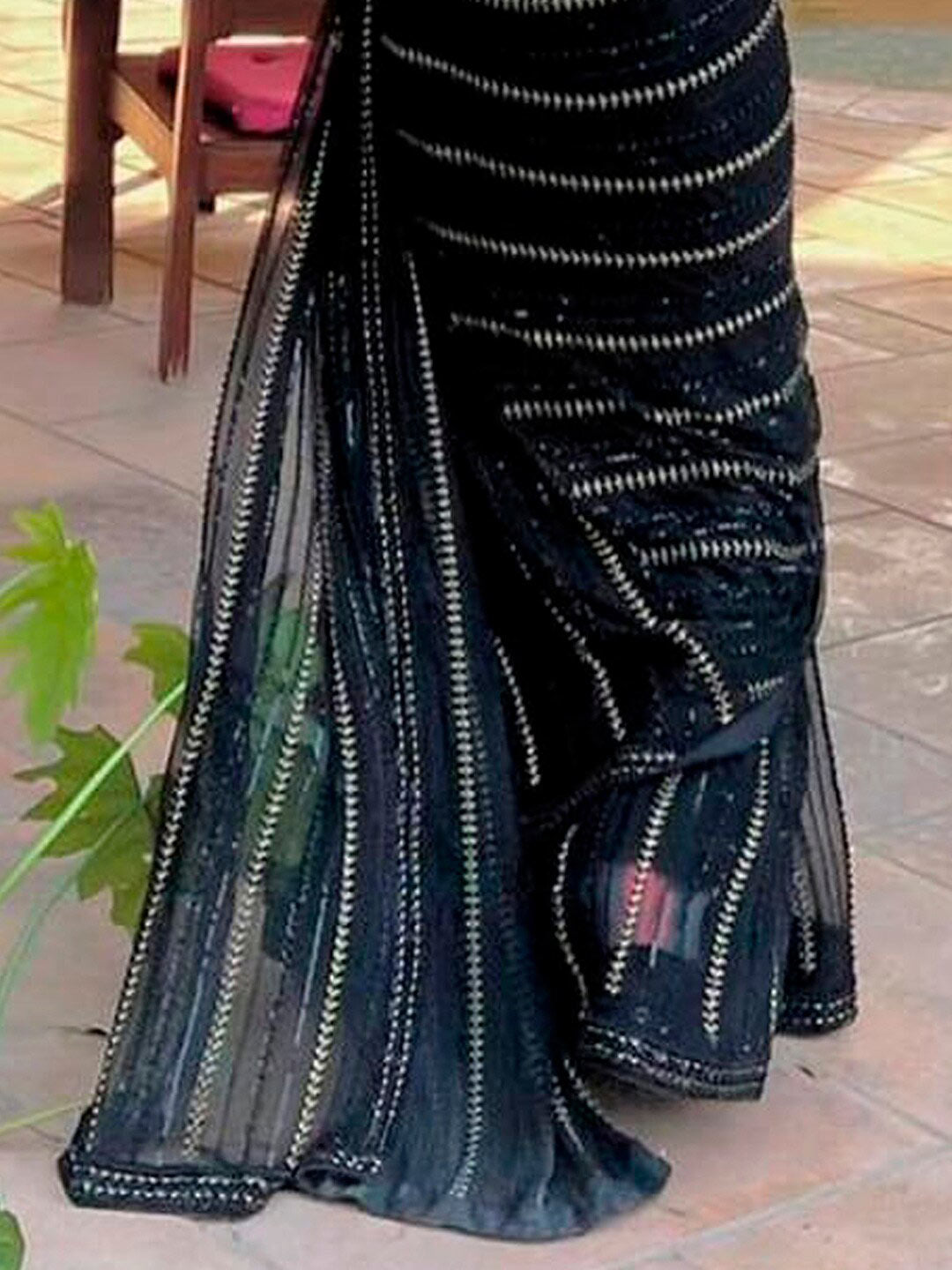 Sangria Embellished Sequinned Pure Georgette Saree - Distacart