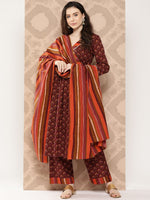 Thumbnail for Kalini Floral Printed Angrakha Sequinned Pure Cotton Kurta with Palazzos & Dupatta - Distacart