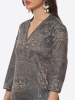 Thumbnail for Biba Women Grey Floral Printed Straight Fit Kurta - Distacart