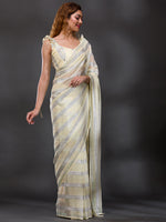 Thumbnail for Koskii Striped Beads & Stones Shimmer Saree - Distacart