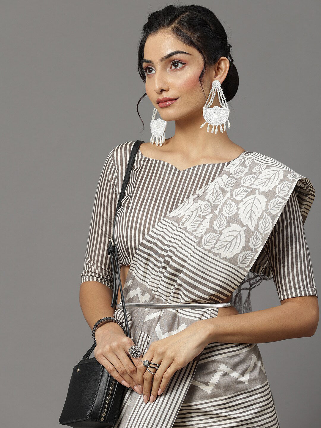 Mitera Grey & Off White Art Silk Bhagalpuri Saree - Distacart