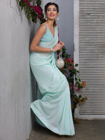 Thumbnail for Koskii Blue & Silver-Toned Embellished Sequinned Saree - Distacart