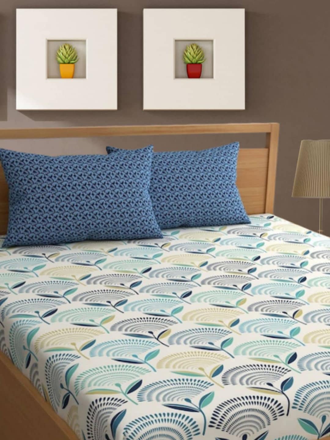 Bajo's White & Green Ethnic Motifs 350 TC Cotton King Bedsheet with 2 Pillow Covers - Distacart