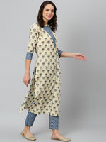 Thumbnail for Khushal K Women Beige Floral Printed Regular Gotta Patti Pure Cotton Kurta with Trousers & With Dupatta - Distacart