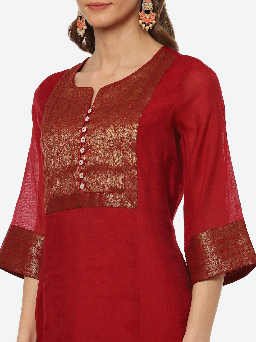 Biba Women Red Ethnic Motifs Yoke Design Kurta - Distacart
