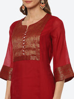Thumbnail for Biba Women Red Ethnic Motifs Yoke Design Kurta - Distacart
