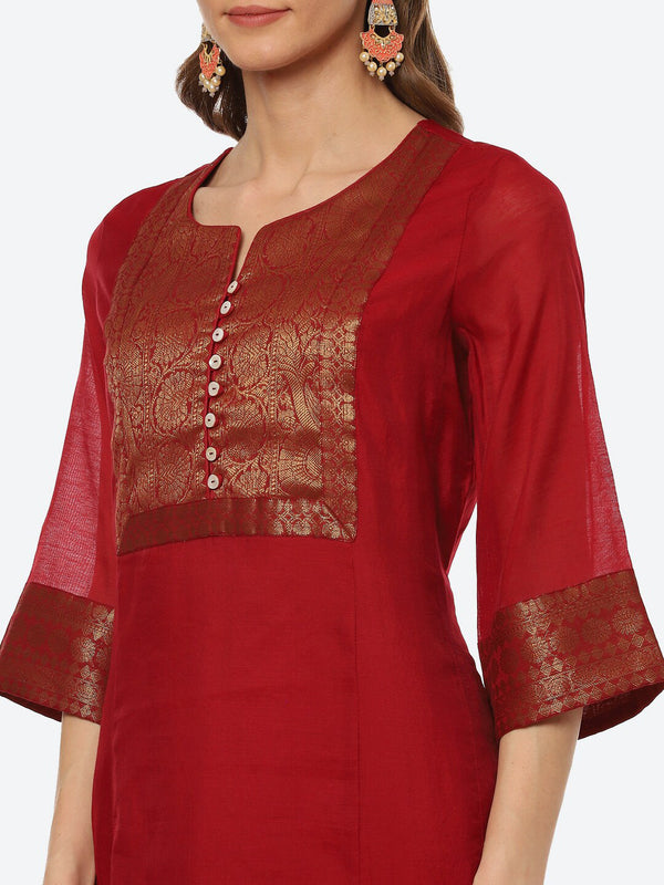 Biba Women Red Ethnic Motifs Yoke Design Kurta - Distacart