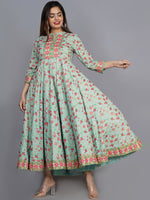 Thumbnail for Kalini Women Sea Green & Pink Floral Printed Anarkali Kurta - Distacart