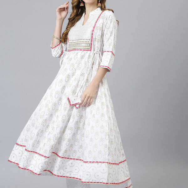 Khushal K Women White Printed Empire Design Anarkali Kurta - Distacart
