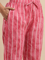 Thumbnail for Sangria Ethnic Motifs Printed Thread Work Pure-Cotton A-Line Kurta With Trouser & Dupatta - Distacart