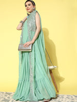Thumbnail for Mitera Pure Georgette Ready to Wear Saree with Shrug - Distacart