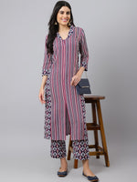 Thumbnail for Khushal K Striped Shawl Collar Straight Kurta with Palazzos - Distacart