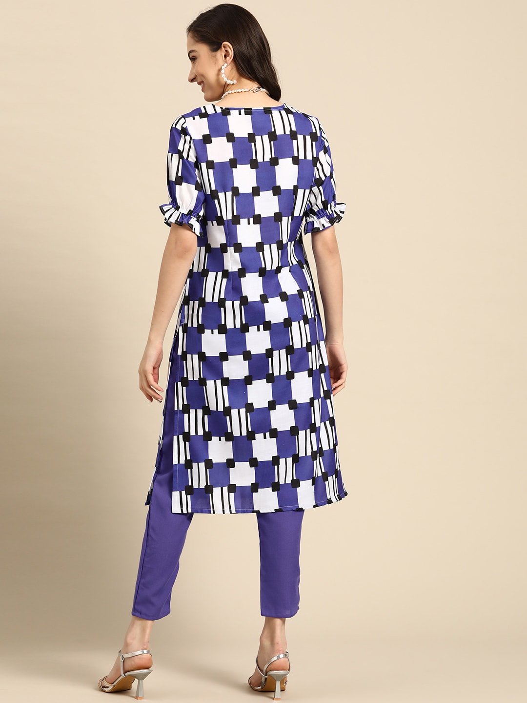 Sangria Women Purple Printed Kurta with Trousers - Distacart