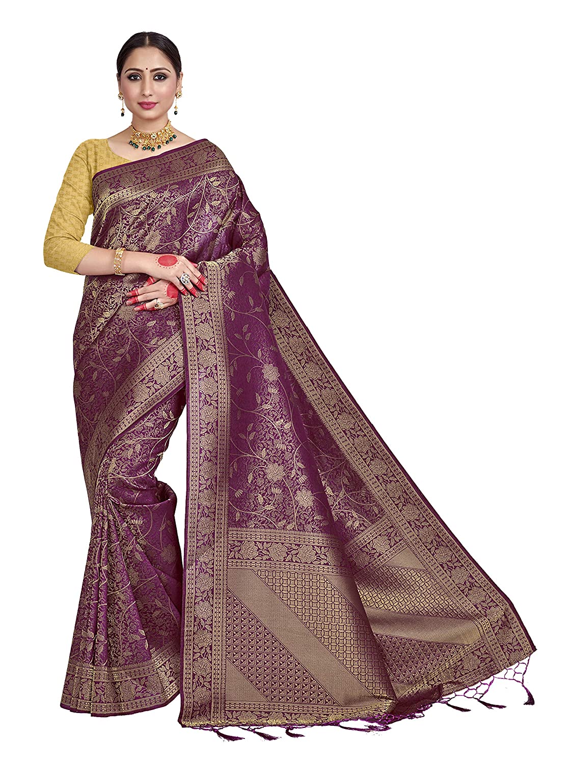 Vardha Women'S Kanchipuram Raw Silk Saree With Unstitched Blouse Piece