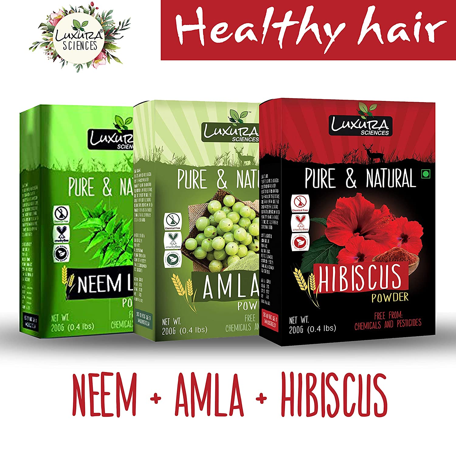 Luxura Sciences Natural Hair Care for Healthy Hair Regular - Neem + Amla + Hibiscus - Distacart
