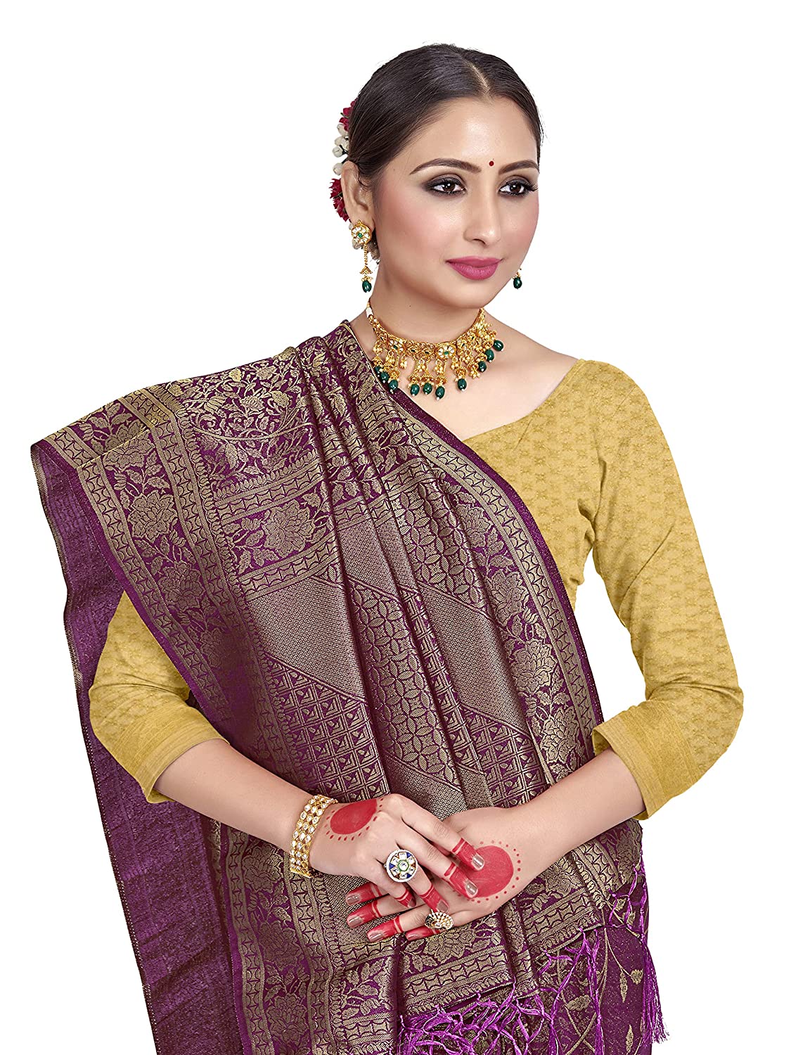 Vardha Women'S Kanchipuram Raw Silk Saree With Unstitched Blouse Piece