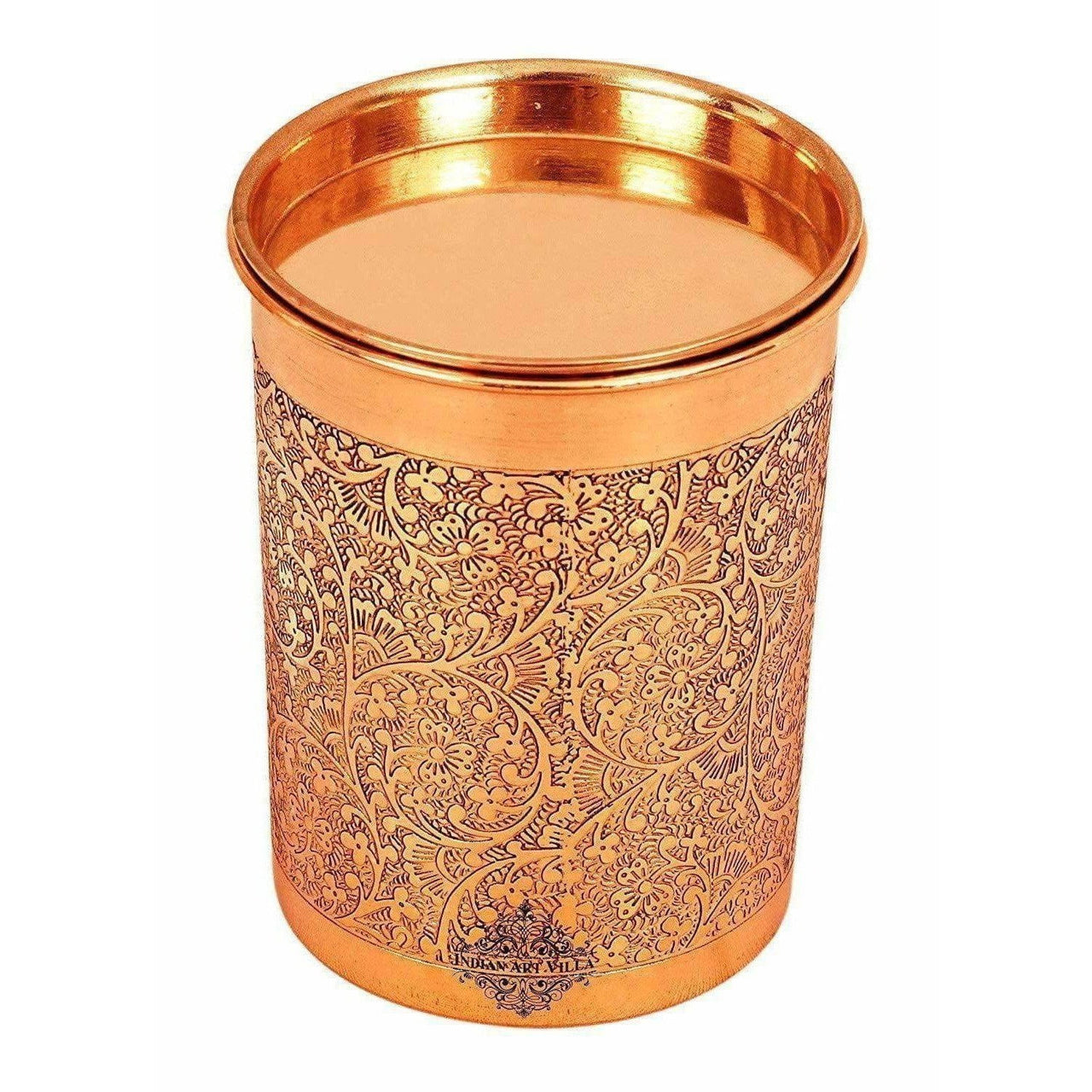 Copper Glass Tumbler with Lid  Embossed Design - Distacart