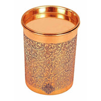 Thumbnail for Copper Glass Tumbler with Lid  Embossed Design - Distacart
