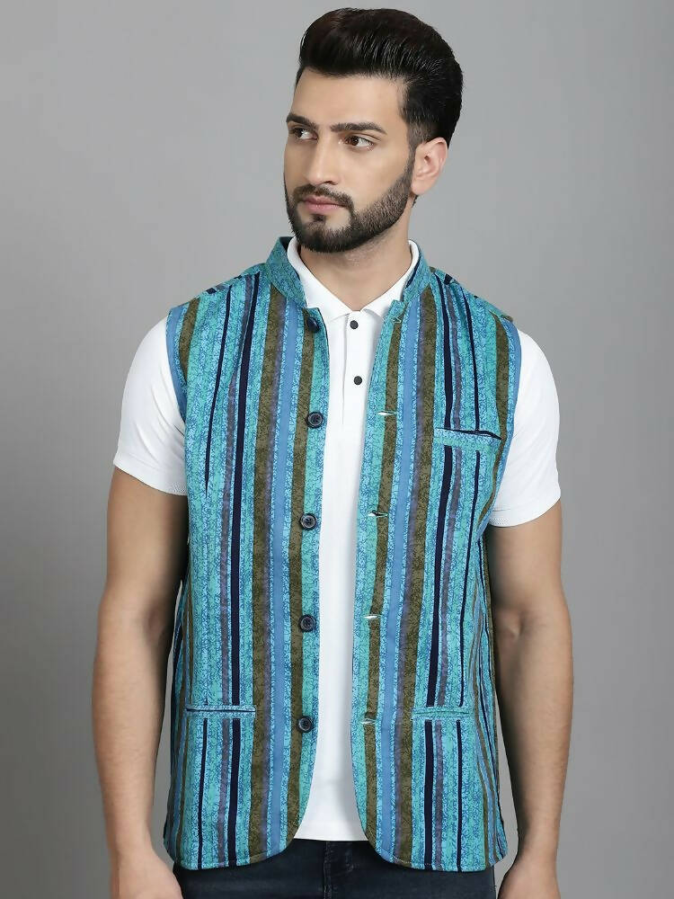 Even Apparels Nehru Jacket With Welt Pockets - Blue - Distacart