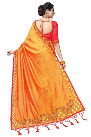 Sarvadarshi Fashion Women'S Satin Silk Blend Orange Pink Color Saree