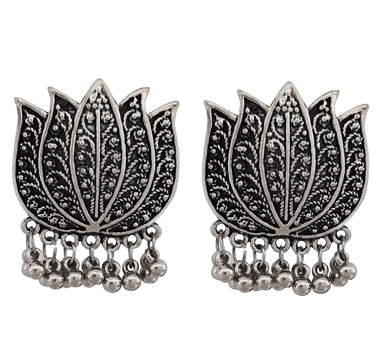 Silver-Plated Alloy Oxidised Lotus Petals Necklace - The Pari - Distacart