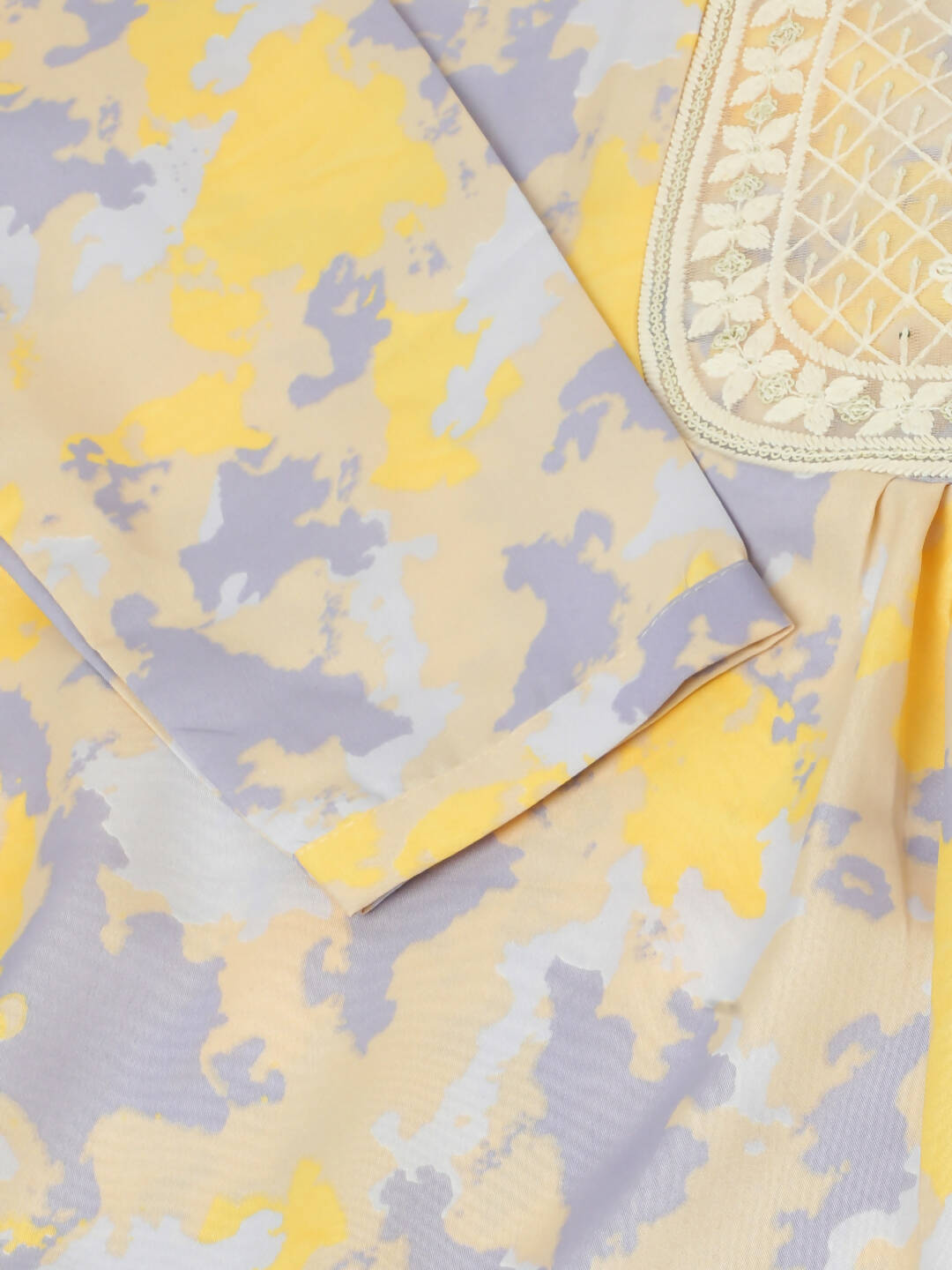 Yellow & Grey Poly Crepe Digital Printed Top with Matching Bottom - Preeti - Distacart