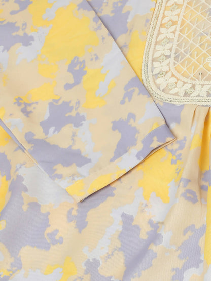 Yellow & Grey Poly Crepe Digital Printed Top with Matching Bottom - Preeti - Distacart