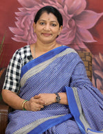 Thumbnail for Blue Colored Block Print Cotton Saree By Gayathri Reddy Designer Studio - Distacart