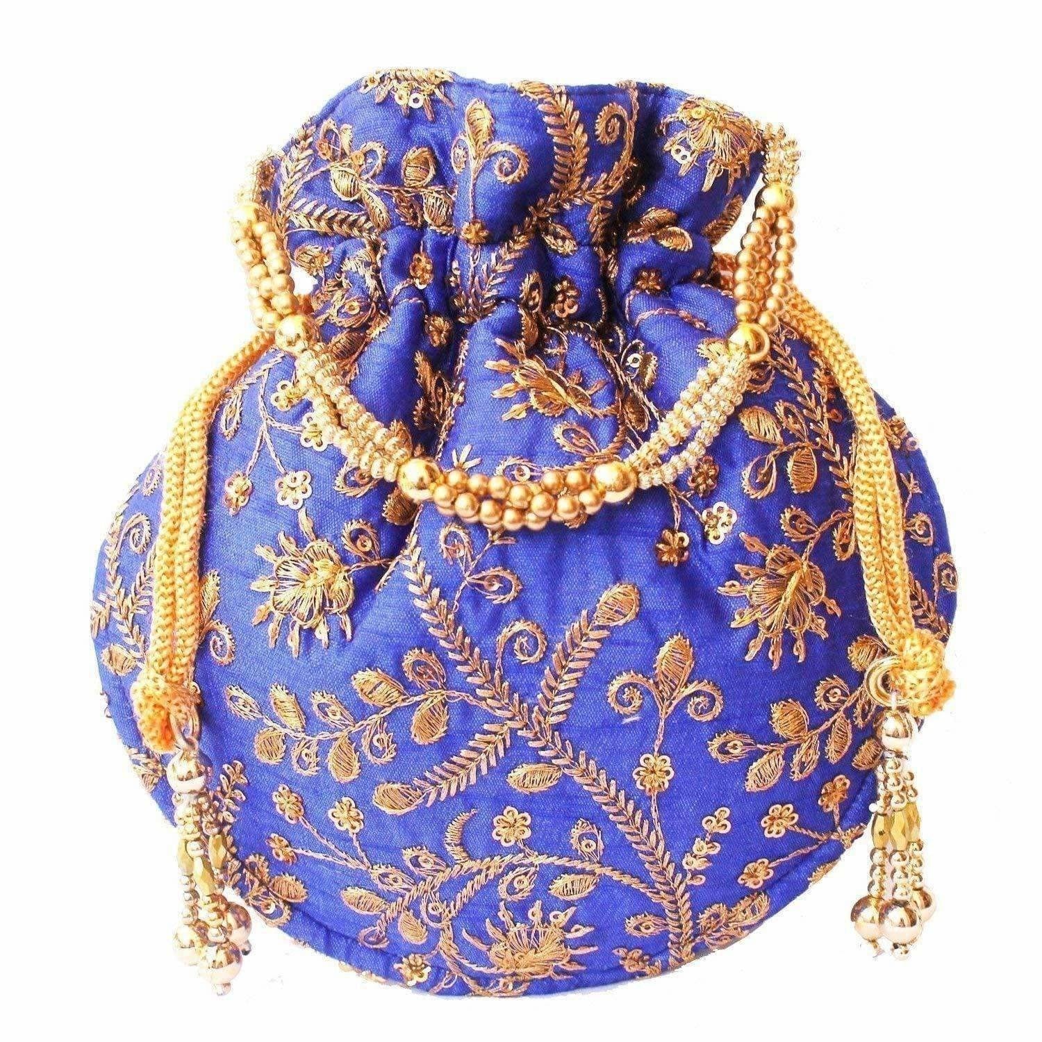 Ethnic Clutch Silk Potli Batwa Pouch Bag with Metal Bead work Gift For Women - Distacart