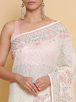 Thumbnail for Soch Cream-Coloured & Red Floral Embroidered Pure Georgette Heavy Work Saree - Distacart