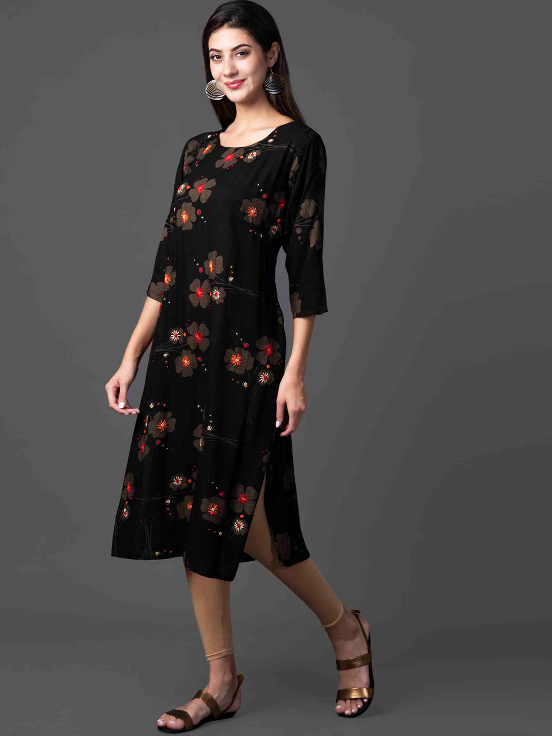 Kalini Women Black Floral Embroidered Thread Work Floral Kurta - Distacart