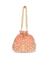 Thumbnail for Anekaant Peach-Coloured Embellished Clutch - Distacart