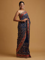 Thumbnail for Koskii Blue & Red Floral Zari Art Silk Saree - Distacart