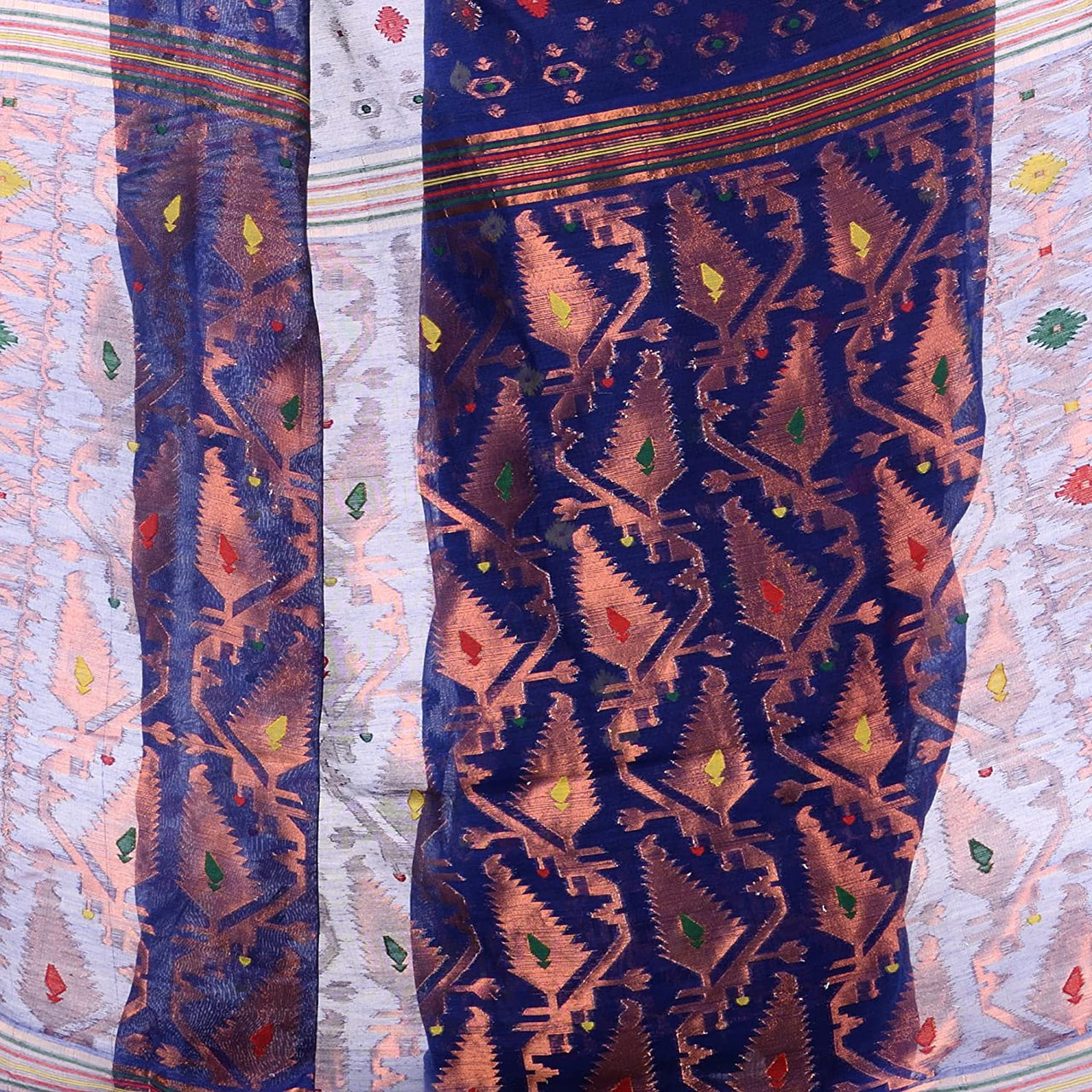 Desh Bidesh Women's Zari Karat Resham Dhakai Jamdani Bengal Pure Cotton Handloom Saree Whole Body Design Without Blouse Piece - Distacart