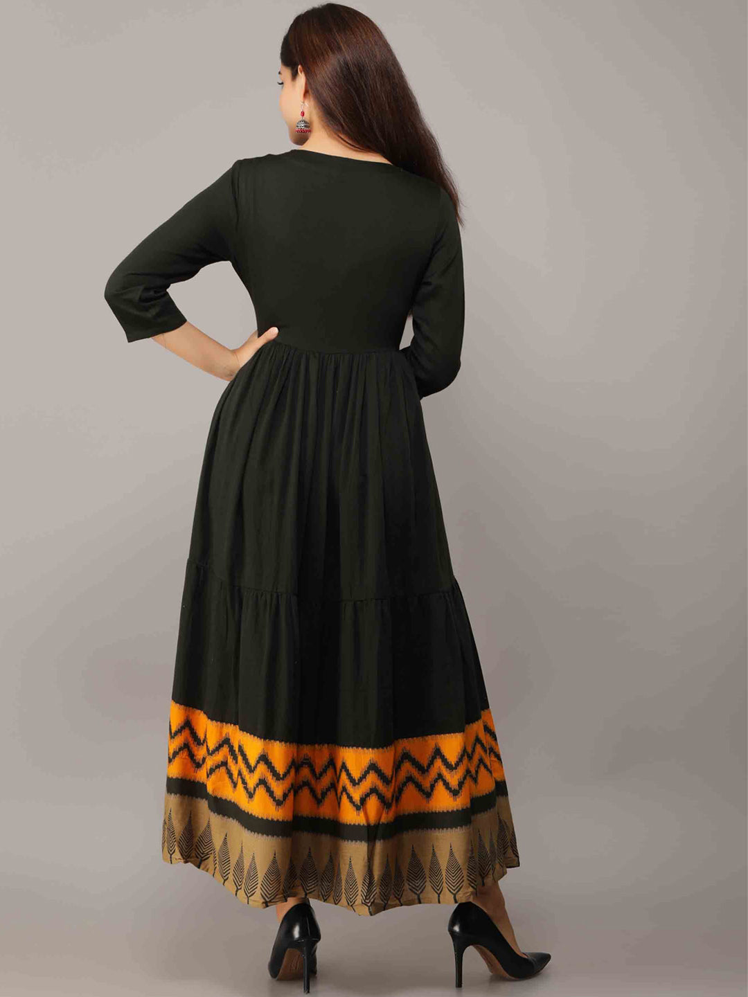 Kalini Women Green & Orange Floral Printed Anarkali Kurta - Distacart