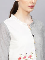 Thumbnail for Biba Women Grey & White Colourblocked Tiered A-Line Kurta - Distacart