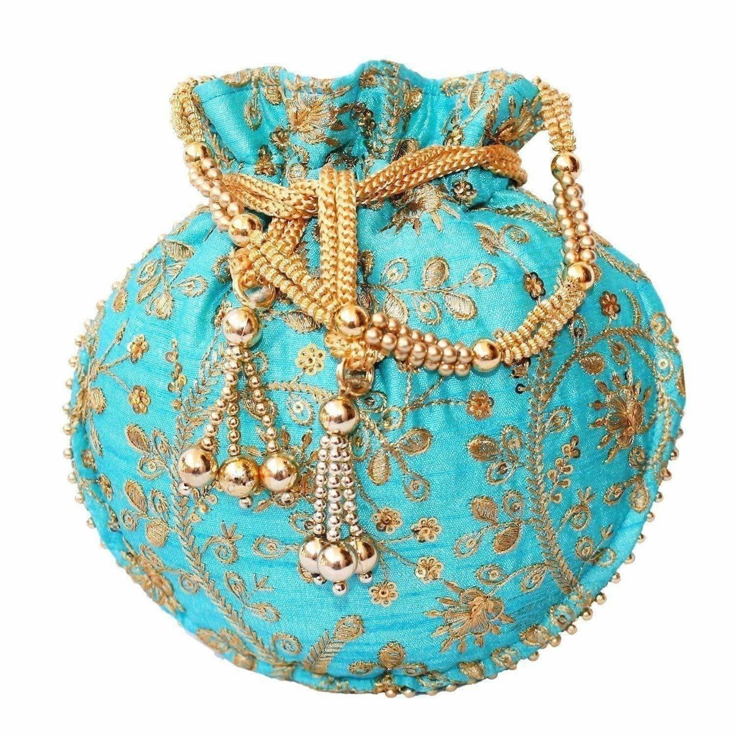 Ethnic Clutch Silk Potli Batwa Pouch Bag with Metal Bead work Gift For Women - Distacart