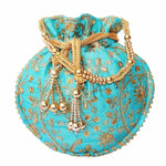 Thumbnail for Ethnic Clutch Silk Potli Batwa Pouch Bag with Metal Bead work Gift For Women - Distacart