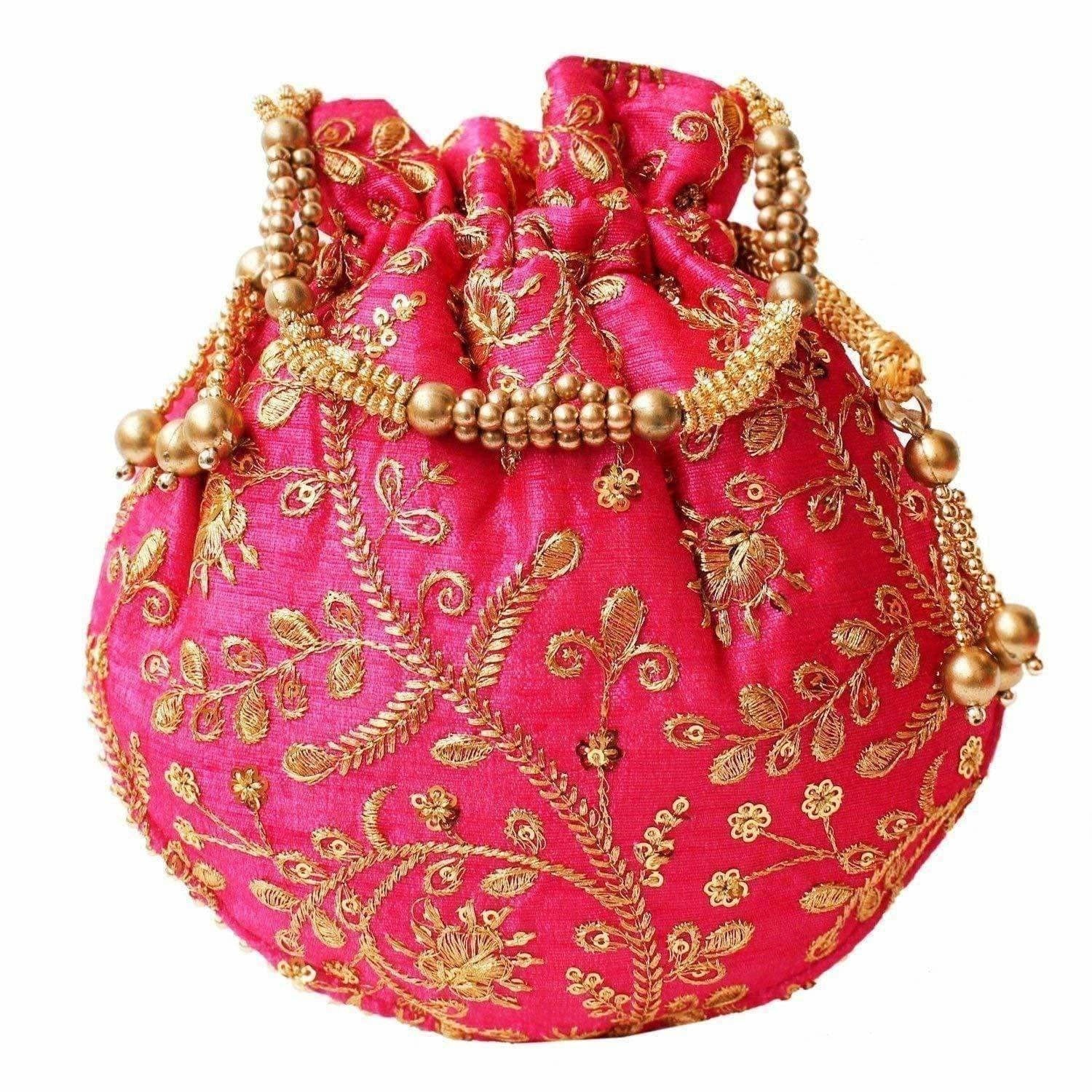 Ethnic Clutch Silk Potli Batwa Pouch Bag with Metal Bead work Gift For Women - Distacart