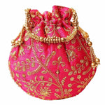Thumbnail for Ethnic Clutch Silk Potli Batwa Pouch Bag with Metal Bead work Gift For Women - Distacart