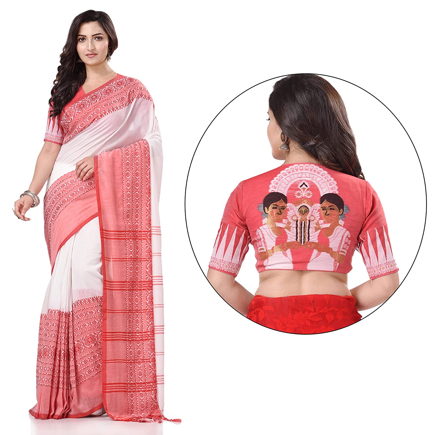 Desh Bidesh Women's Traditional Bengali Flower Design Bengamuri Pure Handloom Cotton Saree - Distacart