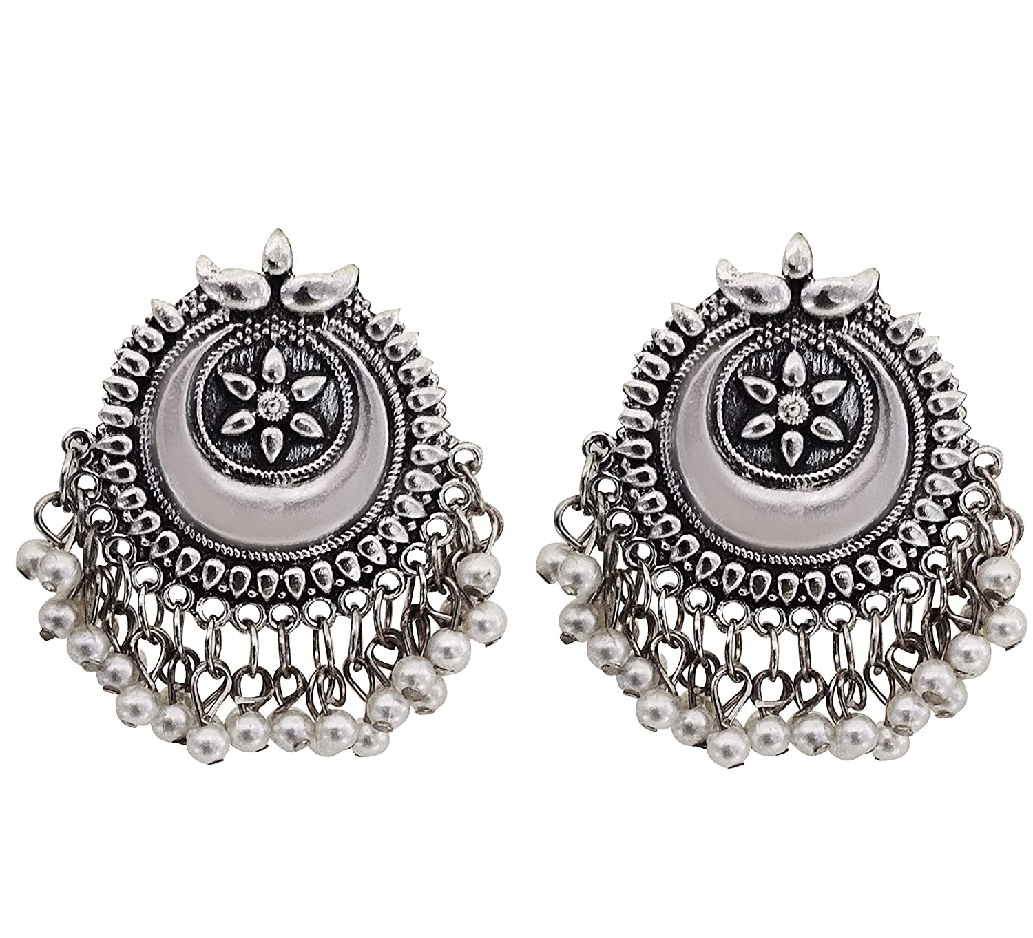 Silver-Plated Alloy Long Half Moon Oxidised Necklace - The Pari - Distacart