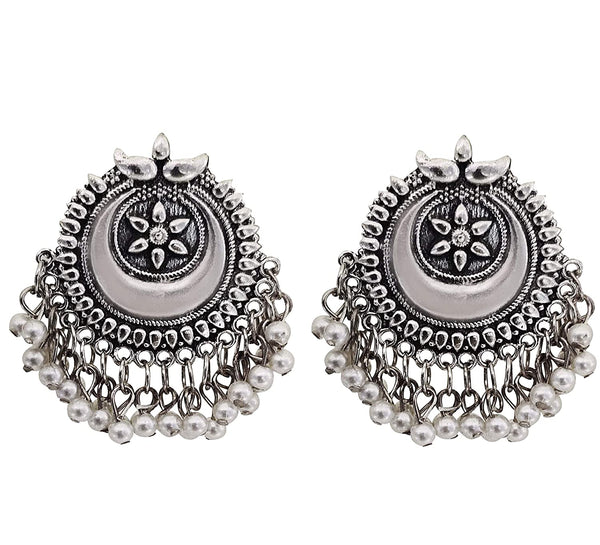 Silver-Plated Alloy Long Half Moon Oxidised Necklace - The Pari - Distacart