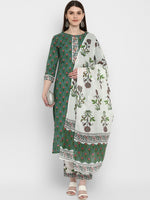 Thumbnail for Kalini Women Green Floral Printed Pure Cotton Kurta with Trousers & Dupatta - Distacart
