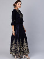 Thumbnail for Juniper Women Navy Velvet Embroidered Flared Lehenga Choli Sets - Distacart