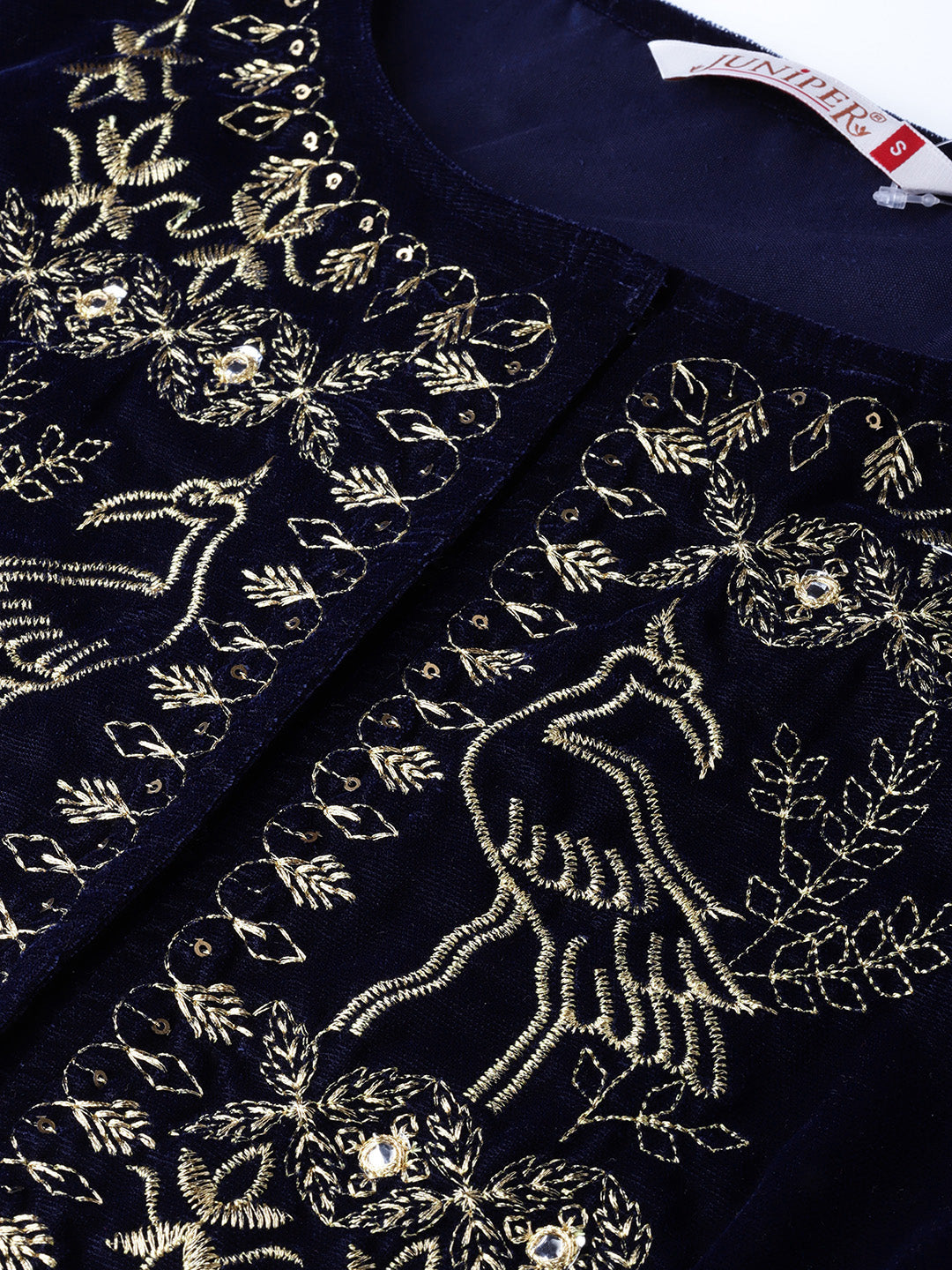 Juniper Women Navy Velvet Embroidered Flared Lehenga Choli Sets - Distacart