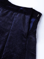 Thumbnail for Juniper Women Navy Velvet Embroidered Flared Lehenga Choli Sets - Distacart