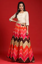 Thumbnail for Juniper Women`s Coral Silk Crepe Printed Flared Lehenga Choli Sets - Distacart